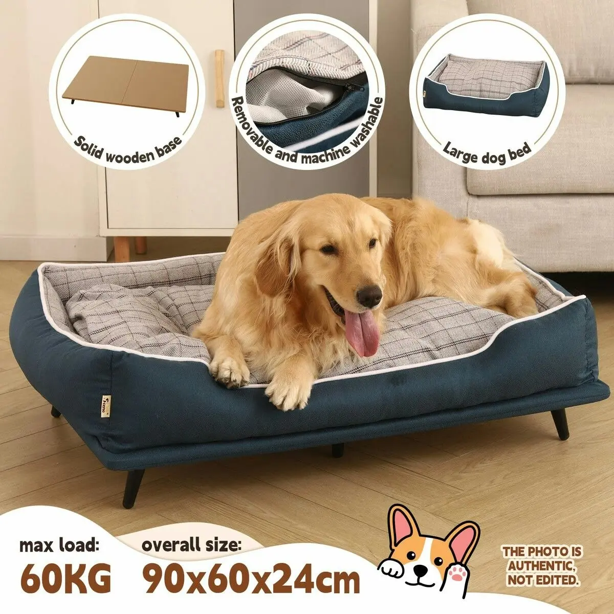 Pet Scene Large Pet Dog Bed Puppy Sofa Cat Couch Doggy Lounge Chaise Furniture Raised Elevated Soft Cushioned 90x60x24cm