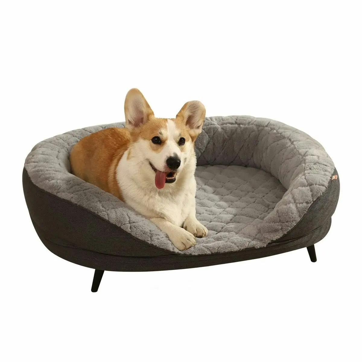 Pet Scene Raised Dog Bed Cat Couch Puppy Sofa Doggy Soft Cushioned Lounge Pet Chaise Furniture Crate Fabric Angora 90x78x29cm