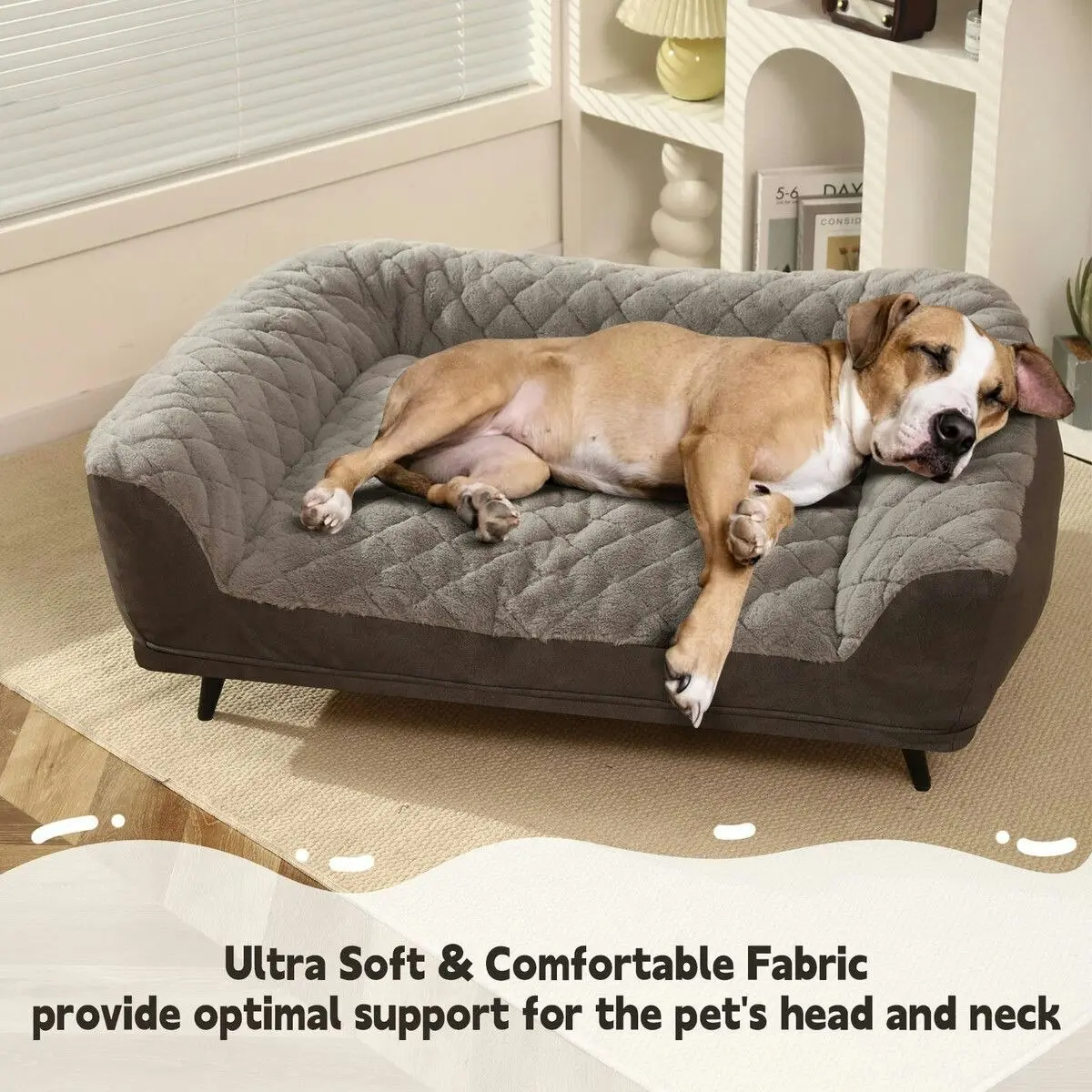 Pet Scene XL Pet Dog Bed Raised Soft Cushioned Puppy Sofa Couch Doggy Chaise Lounge Plush Furniture Removable Cover 100x70x36cm