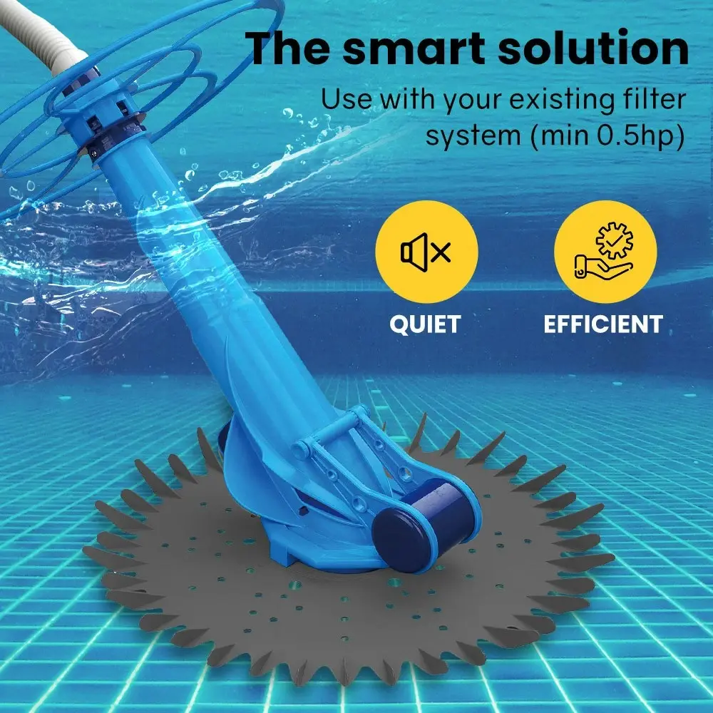 Aurelaqua Waterline Swimming Pool Cleaner, Automatic Vacuum, 10m Hose, for Floor and Walls, Blue