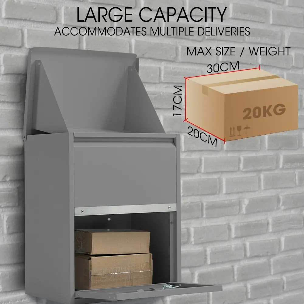 Fortia Wall Mounted Parcel Post Box Letterbox, Woodland Grey