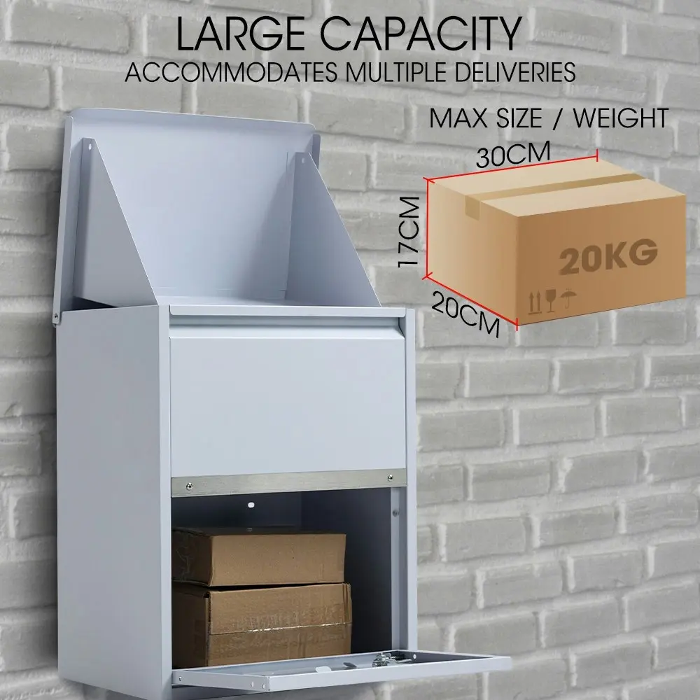 Fortia Wall Mounted Parcel Post Box Letterbox, Surfmist Light Grey