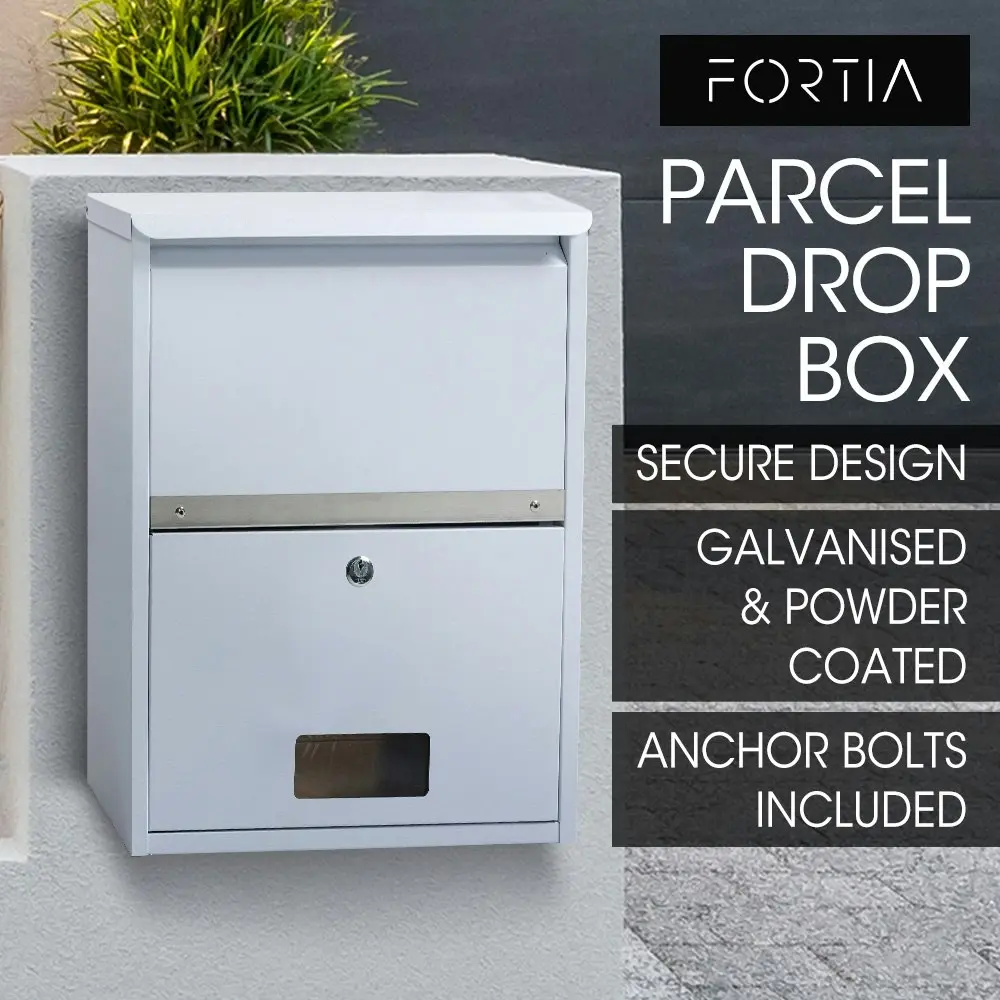 Fortia Wall Mounted Parcel Post Box Letterbox, Surfmist Light Grey