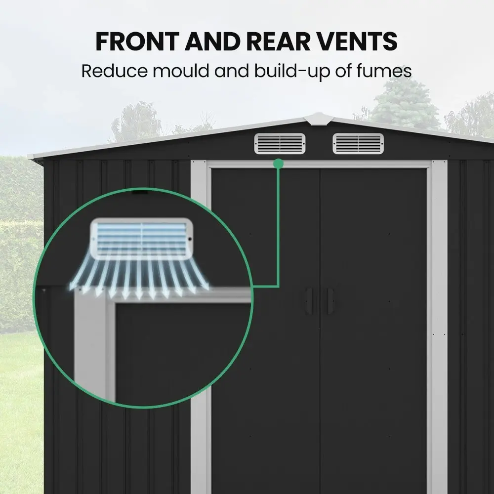 PlantCraft Galvanised Steel Garden Shed 2.58 x 2.07 x 2.02m, with 2 Sliding Doors, 4 Air Vents, Gable Roof, Floor Frame