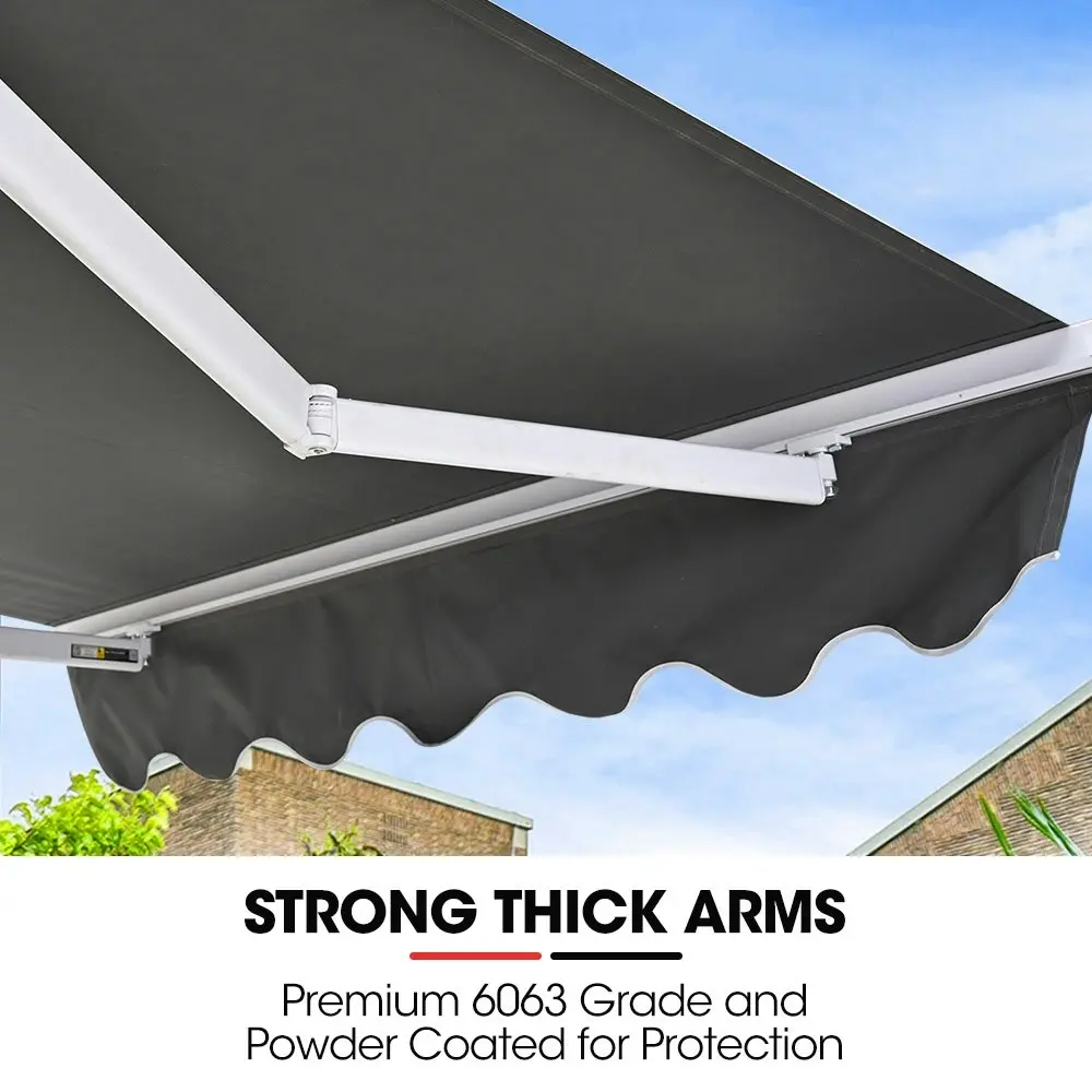 Shade Shield 2 x 1.5M Retractable Grey Folding Arm Awning, Powder Coated 6063 Aluminium, with Hand Crank, for Outdoor Patio