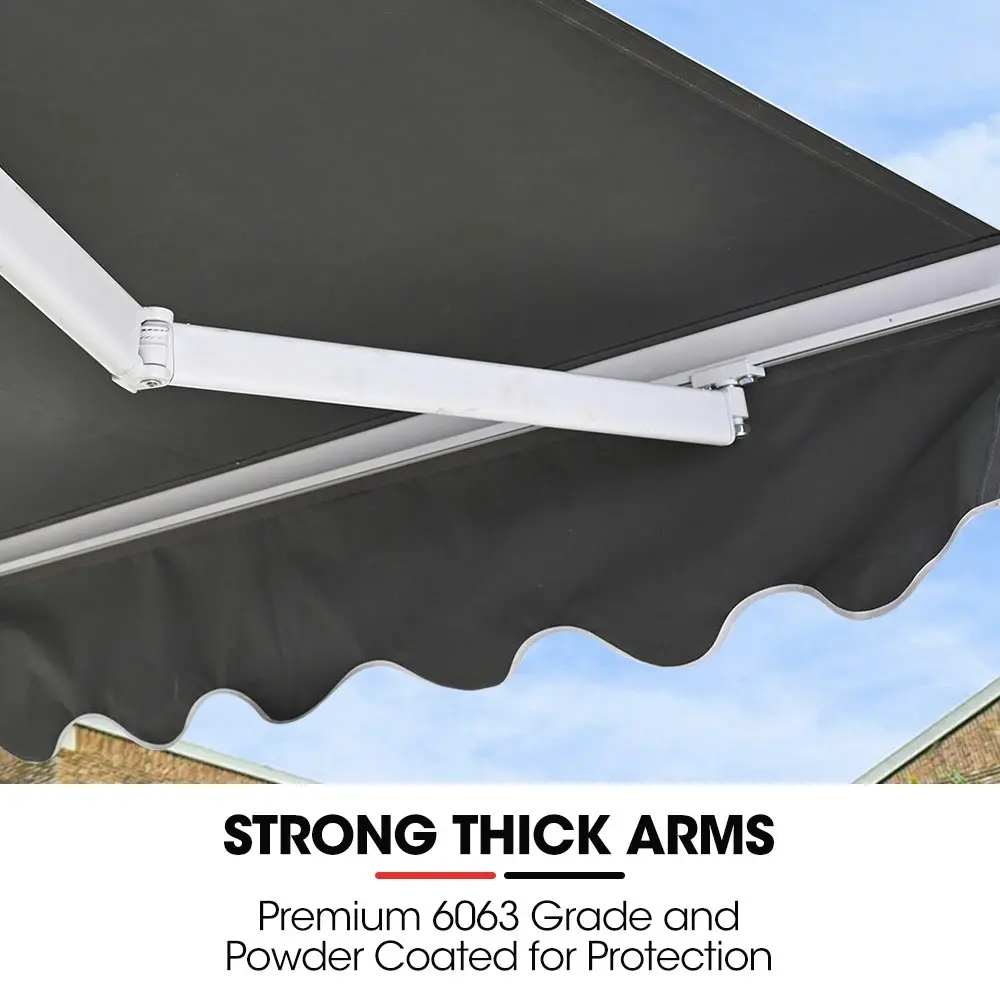 Shade Shield 3x2.5m Retractable Folding Arm Awning, Powder Coated 6063 Aluminium, with Hand Crank, for Outdoor Patio