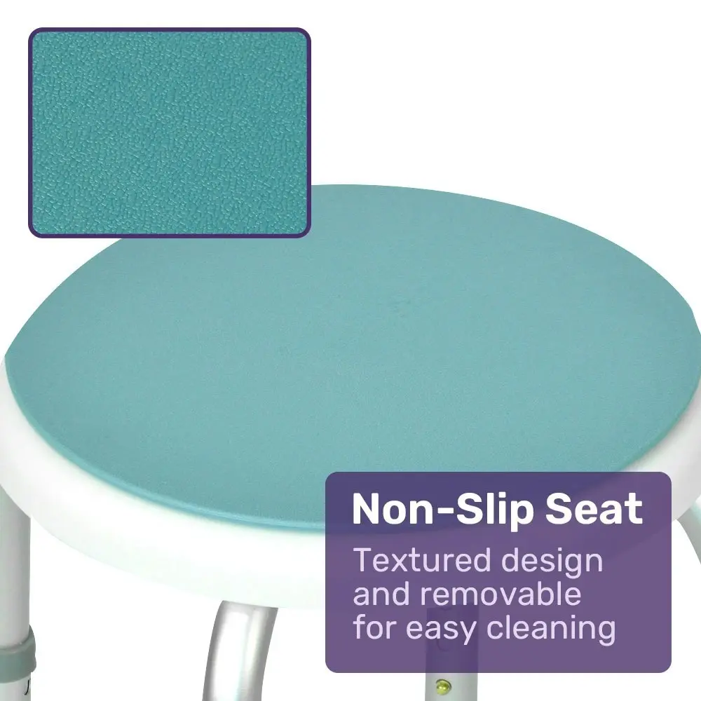 Equipmed Shower Chair Bath Stool, with 360-degree Swivel Rotating Seat for Elderly, White/Blue