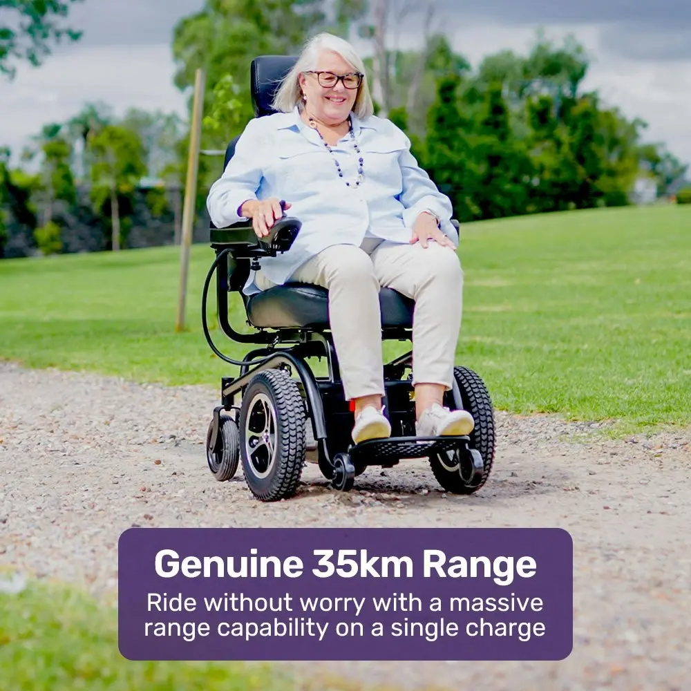 Equipmed Front Wheel Drive Power Electric Wheelchair, Up to 35km Range, Ultra-Comfortable, Safe Stable Non-Slip Anti-Roll Back Power Assist Chair