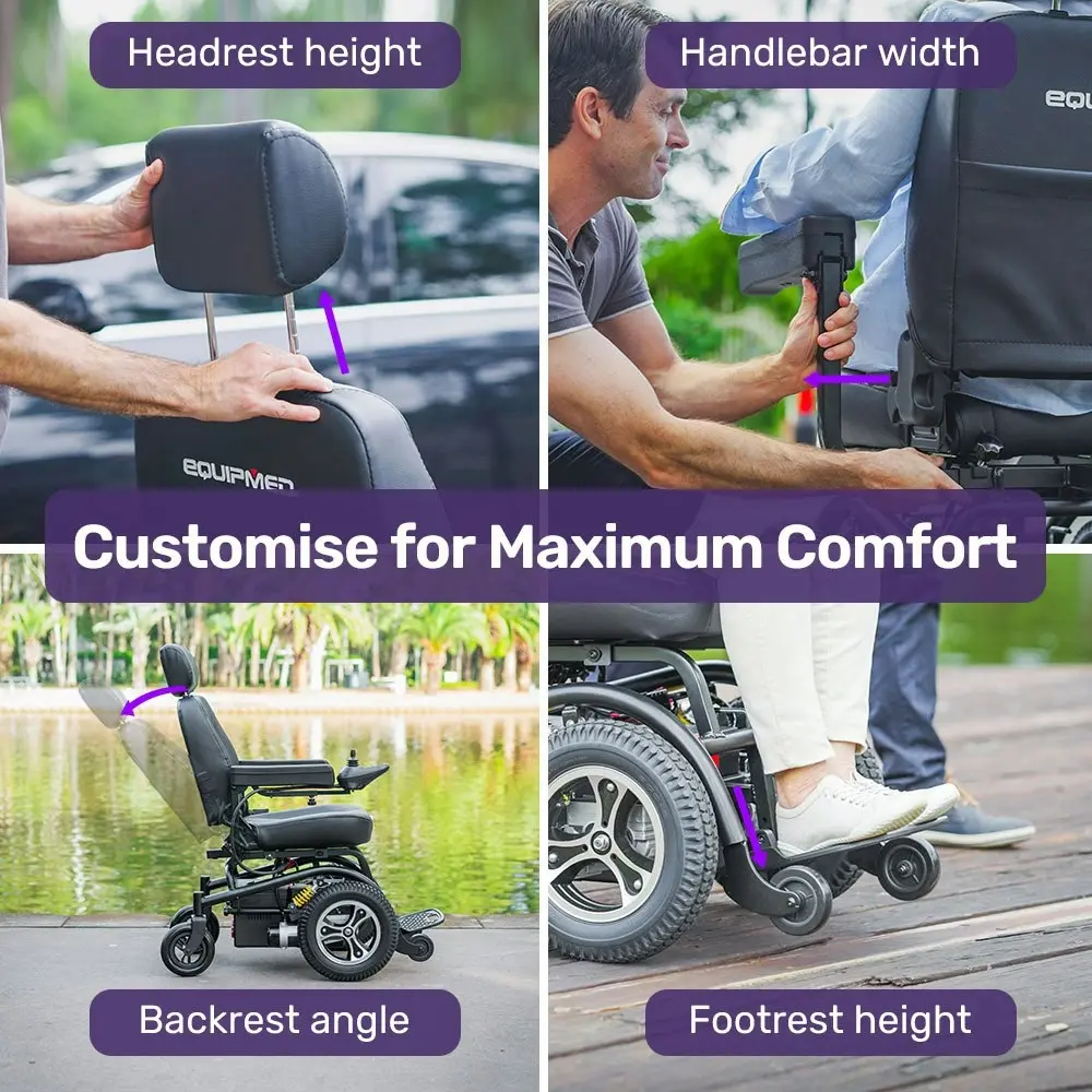 Equipmed Front Wheel Drive Power Electric Wheelchair, Up to 35km Range, Ultra-Comfortable, Safe Stable Non-Slip Anti-Roll Back Power Assist Chair