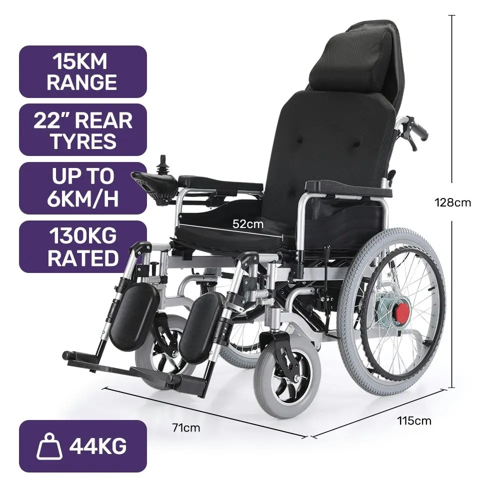 Equipmed Power Electric Wheelchair, Wide Bariatric Chair, Comfortable for S-XL, Long Range, Recline Adjustment, Lithium Battery, 22'' Wheels, Headrest, Folding