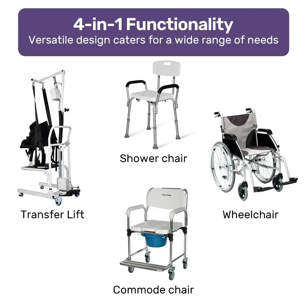 Equipmed Patient Lift Transfer Chair, Easy Hydraulic Height Adjustment, Shower Compatible, Over Toilet, Removable Commode, for Seniors Elderly Disabled