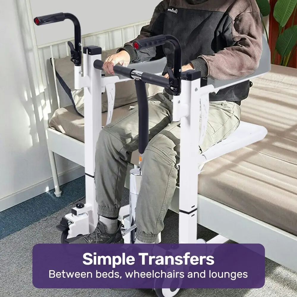 Equipmed Patient Lift Transfer Chair, Easy Hydraulic Height Adjustment, Shower Compatible, Over Toilet, Removable Commode, for Seniors Elderly Disabled