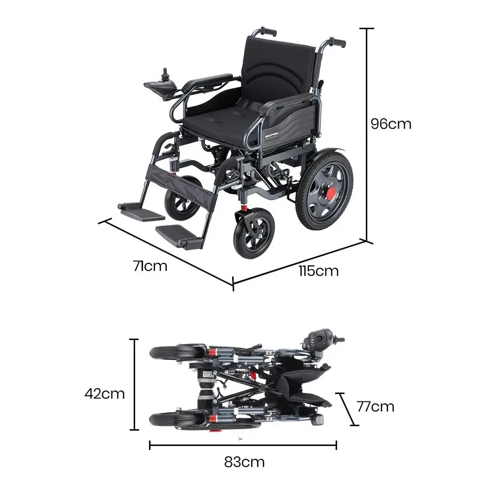 Equipmed Electric Folding Wheelchair, Wide Bariatric Chair Seat, Comfortable for S-XL, Long Range, Lithium Battery, Black