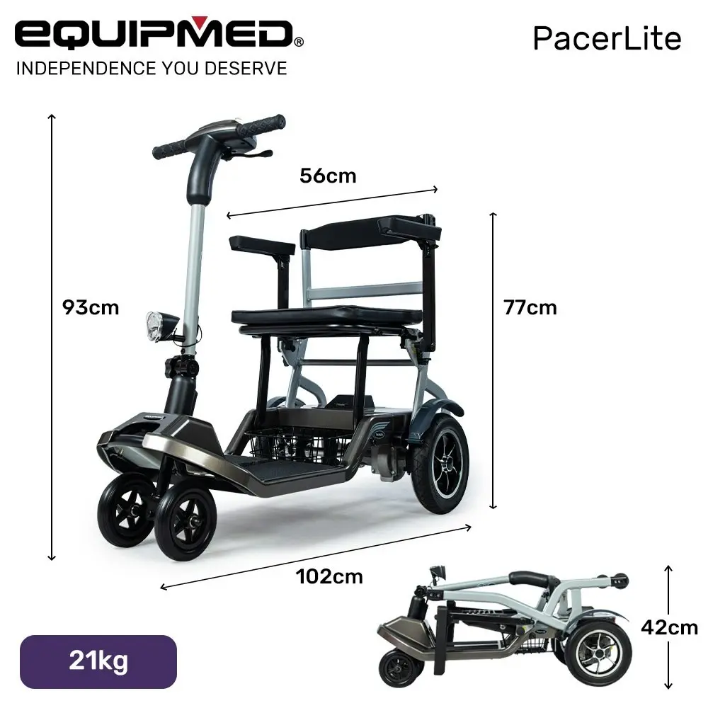 Equipmed Ultra-Lightweight Folding Electric Mobility Scooter, 17kg with Battery Removed, 120kg Capacity, Long Range, Brushless Motor, Portable