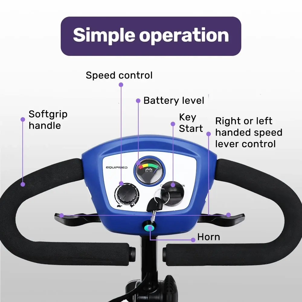 Equipmed Electric Mobility Scooter Portable Folding for Elderly Older Adult, SmartRider Black & Blue