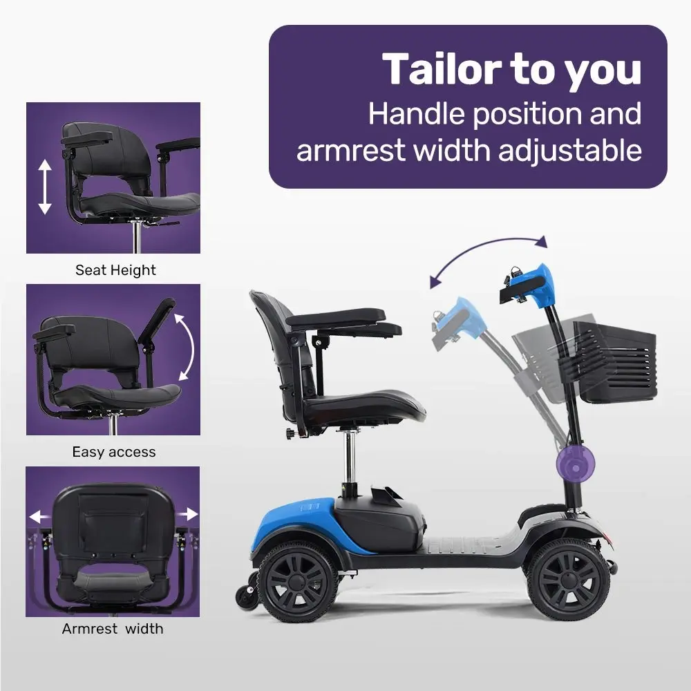 Equipmed Electric Mobility Scooter Portable Folding for Elderly Older Adult, SmartRider Black & Blue