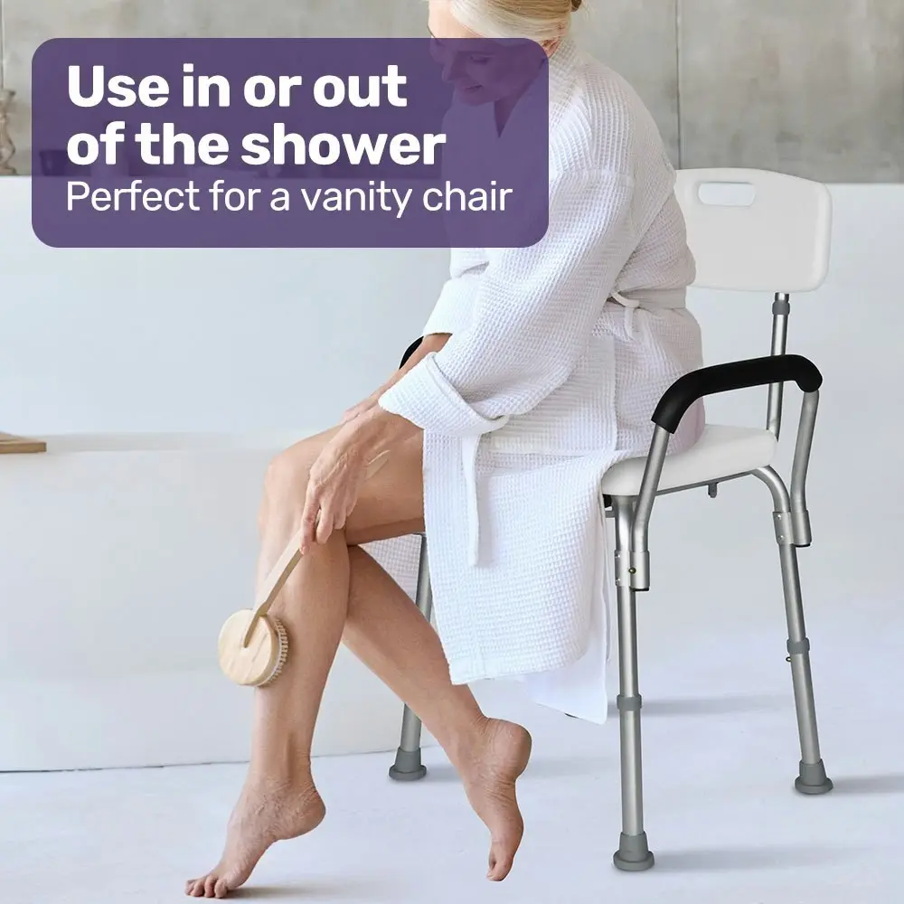 Equipmed Shower Chair Bath Seat 120kg Capacity, with Arms, Adjustable Height, for Elderly, White