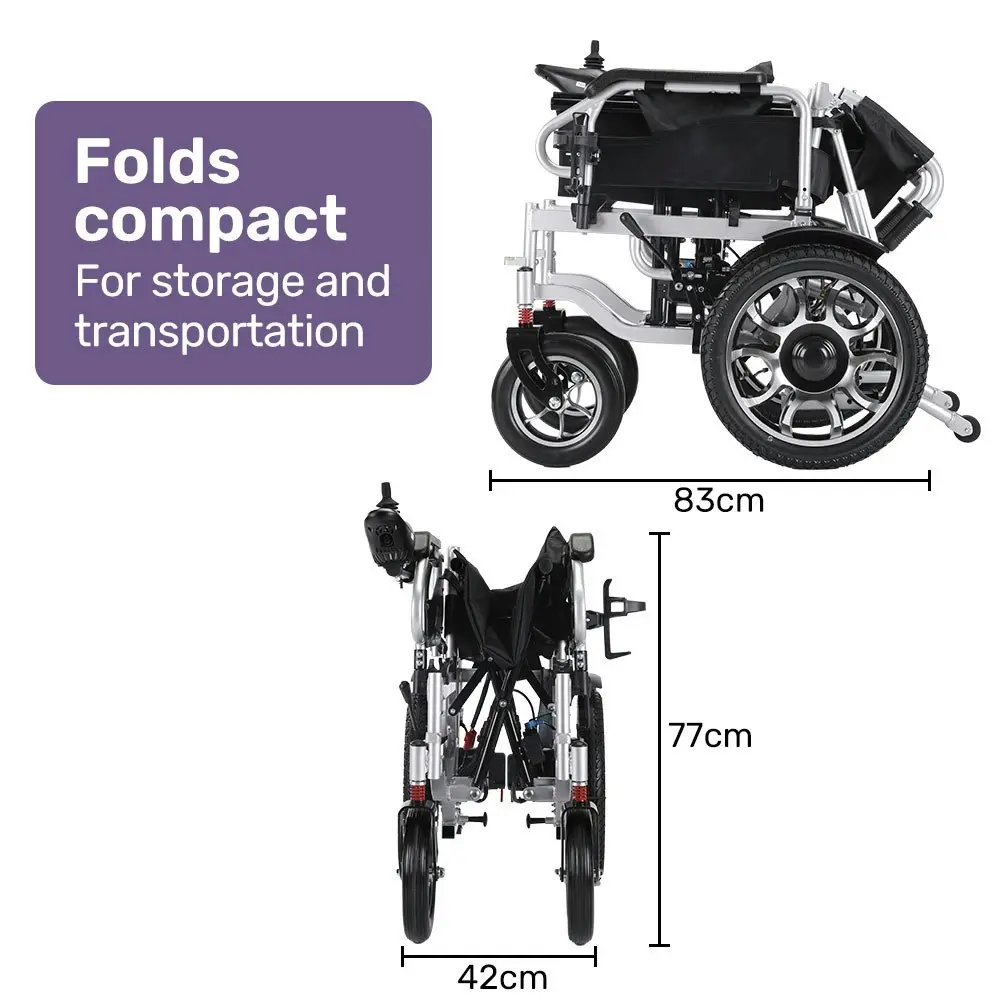 Equipmed Power Electric Wheelchair, Long Range, Auto Recline, Lithium Battery, 16 Inch Rear Wheels, Headrest, Folding, Grey/Black