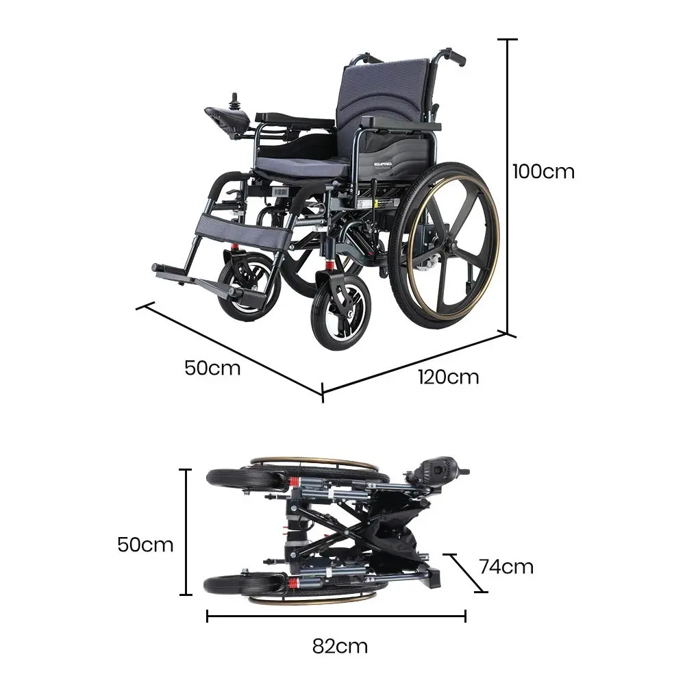 Equipmed Electric Wheelchair Folding, Folding, Long Range, Lithium Battery, 24 Inch Rear Wheels, Black