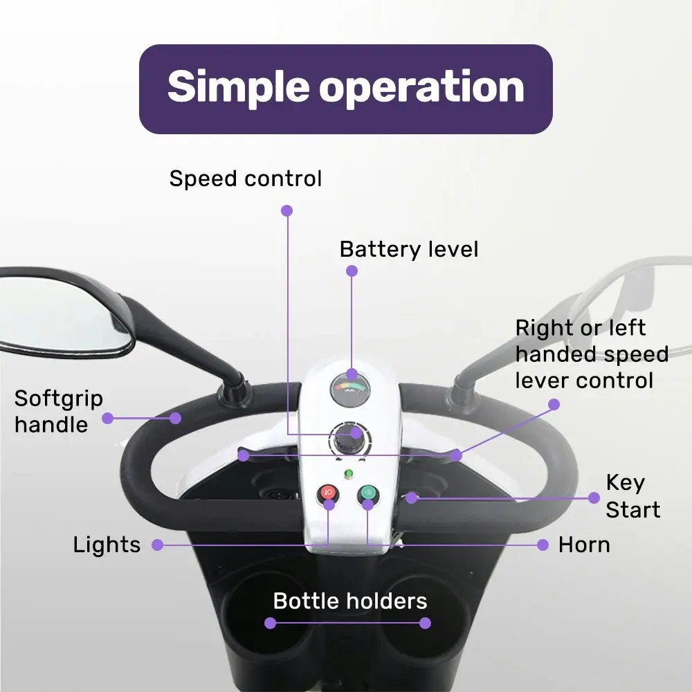 Equipmed Mobility Scooter Electric Motorized Ride On E-Scooter for Elderly Older Adult Handicap Aid