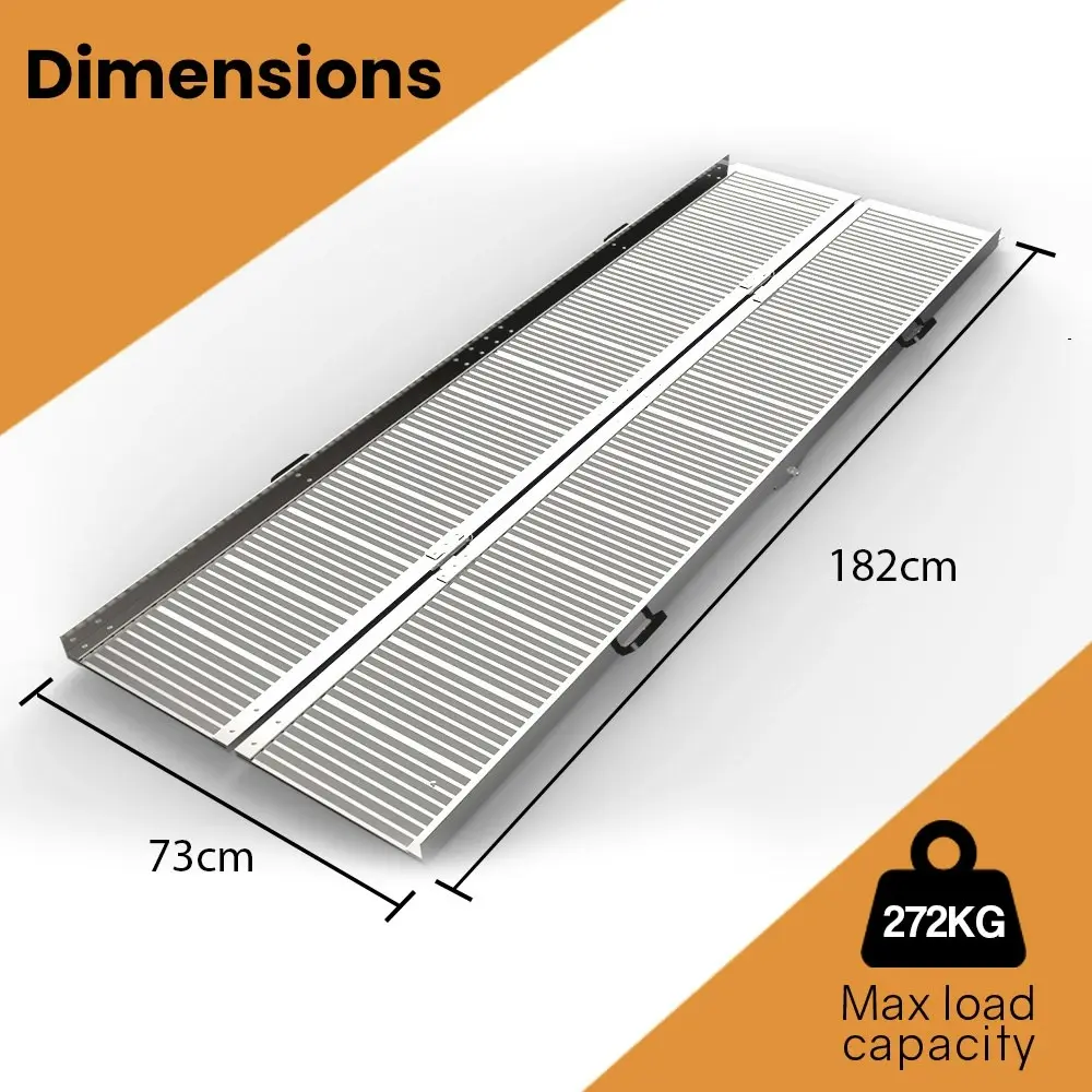 Equipmed 182cm Portable Folding Aluminium Access Ramp, 272kg Rated, for Wheelchair, Mobility Scooter, Rollator