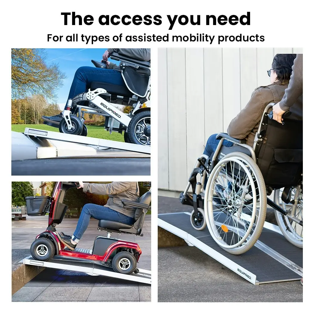 Equipmed 152cm Portable Folding Aluminium Access Ramp 272kg Rated, Black Ultra-Grip, for Wheelchair, Mobility Scooter