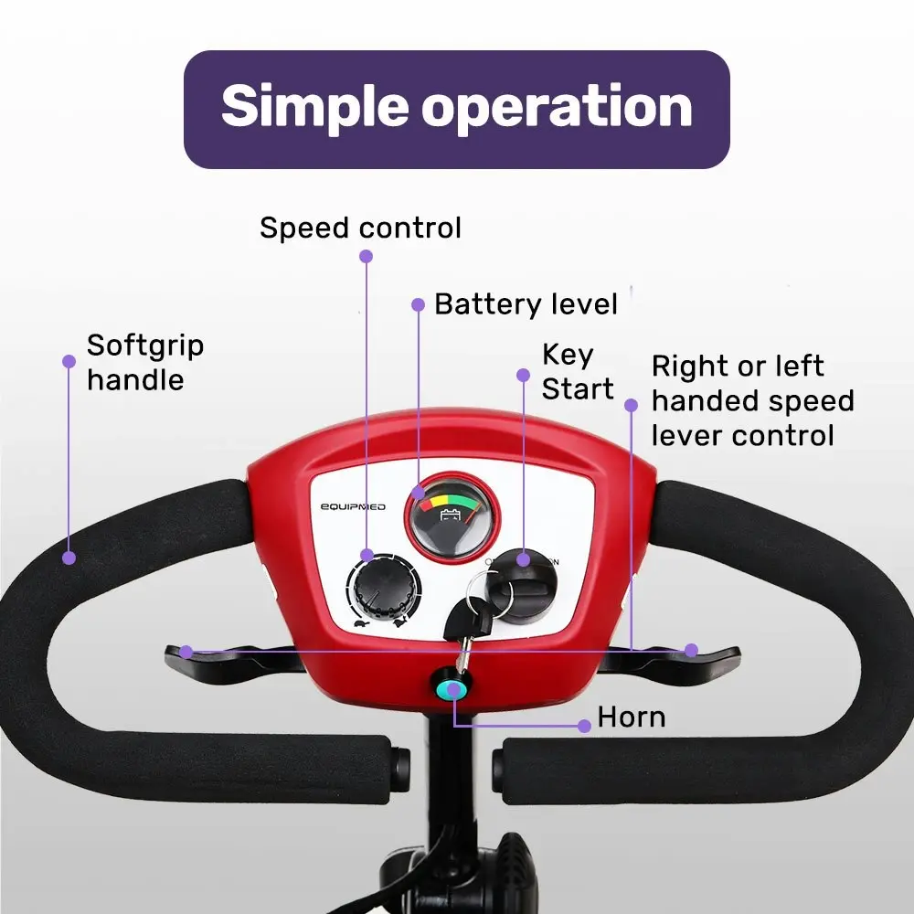 Equipmed Electric Mobility Scooter Portable Folding for Elderly Older Adult, SmartRider Black & Red