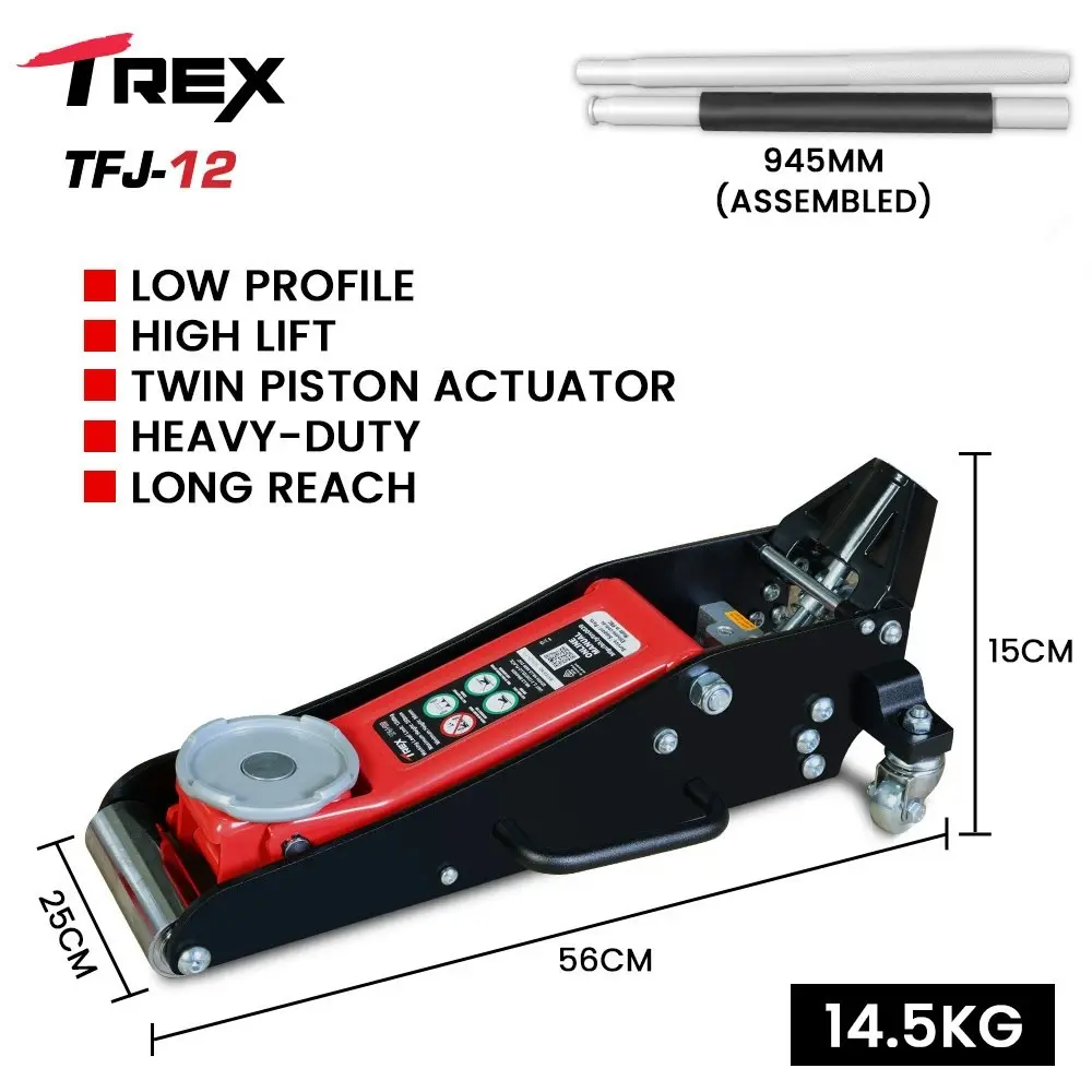 T-Rex 1200KG Hydraulic Trolley Floor Jack, Low Profile, Dual Pump, Quick Release Handle, for Jacking Car