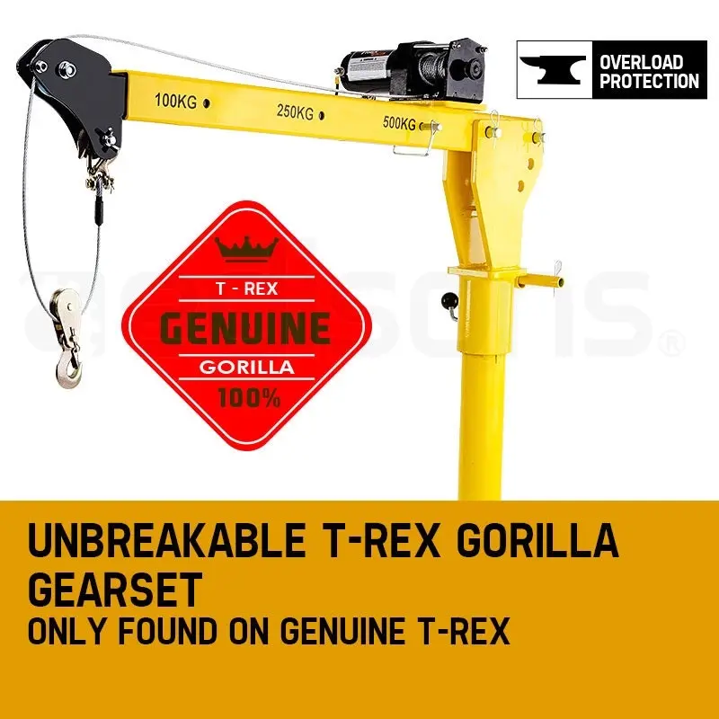 T-Rex 800kg Electric Hoist Winch Swivel Crane Telescopic 12V 360 Degree Engine Car UTE Truck Lift