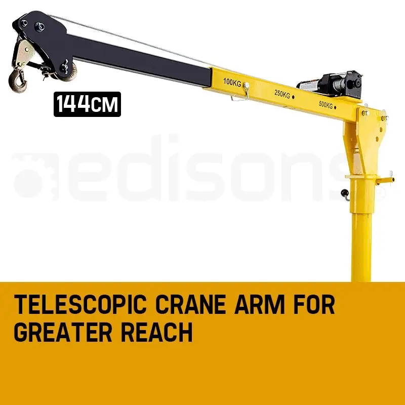 T-Rex 800kg Electric Hoist Winch Swivel Crane Telescopic 12V 360 Degree Engine Car UTE Truck Lift