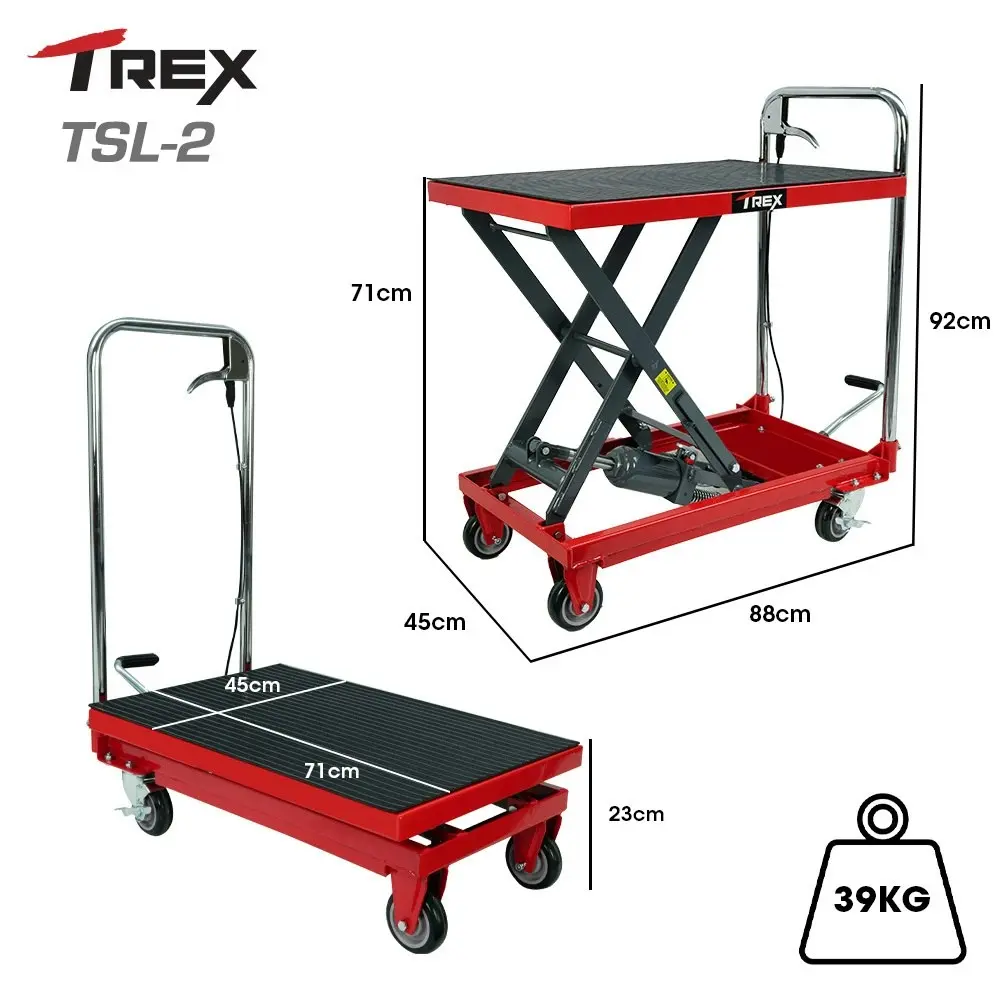 T-Rex 230KG Hydraulic Scissor Lift Platform Trolley, Non-Skid Rubber Platform Pad, for Material Handling