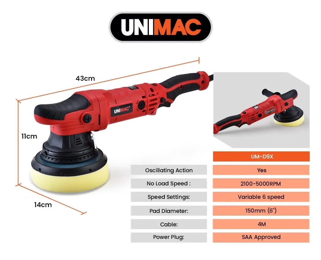 Unimac Electric Car Polisher Buffer Dual Action Orbital Polishing Sanding Waxer Sander Machine 720W