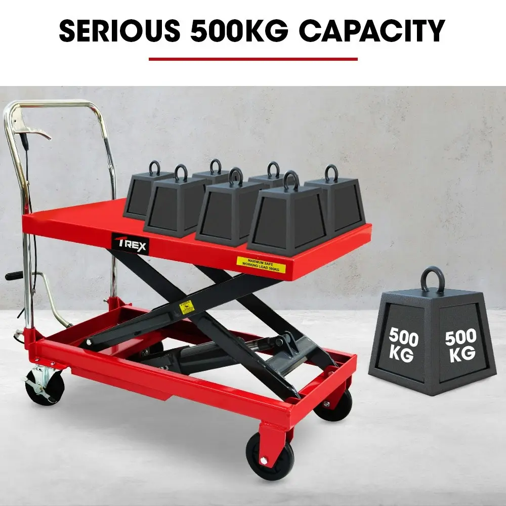 T-Rex 500KG Hydraulic Scissor Lift Platform Trolley, Heavy-Duty, for Material Handling