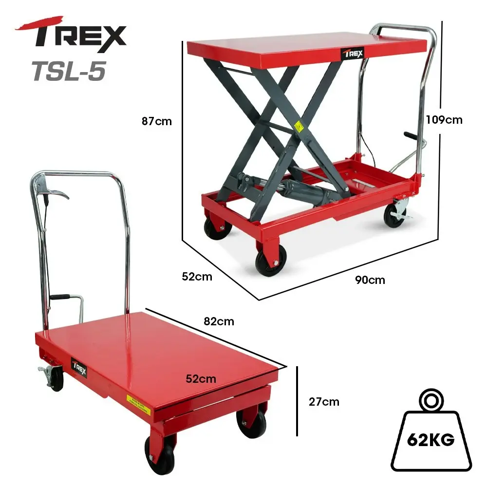 T-Rex 500KG Hydraulic Scissor Lift Platform Trolley, Heavy-Duty, for Material Handling