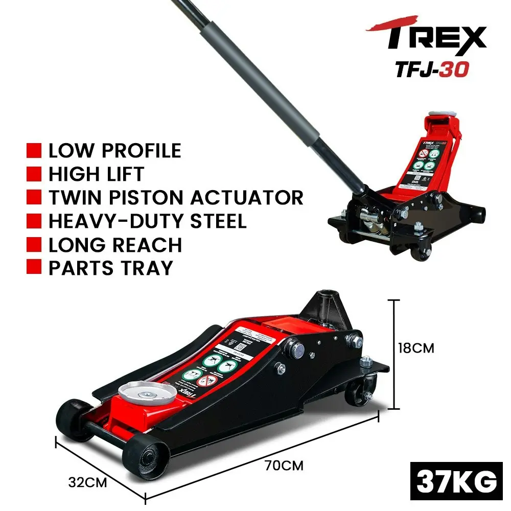 T-Rex 3000KG Hydraulic Trolley Floor Jack, High Lift, Dual Pump, Quick Release Handle