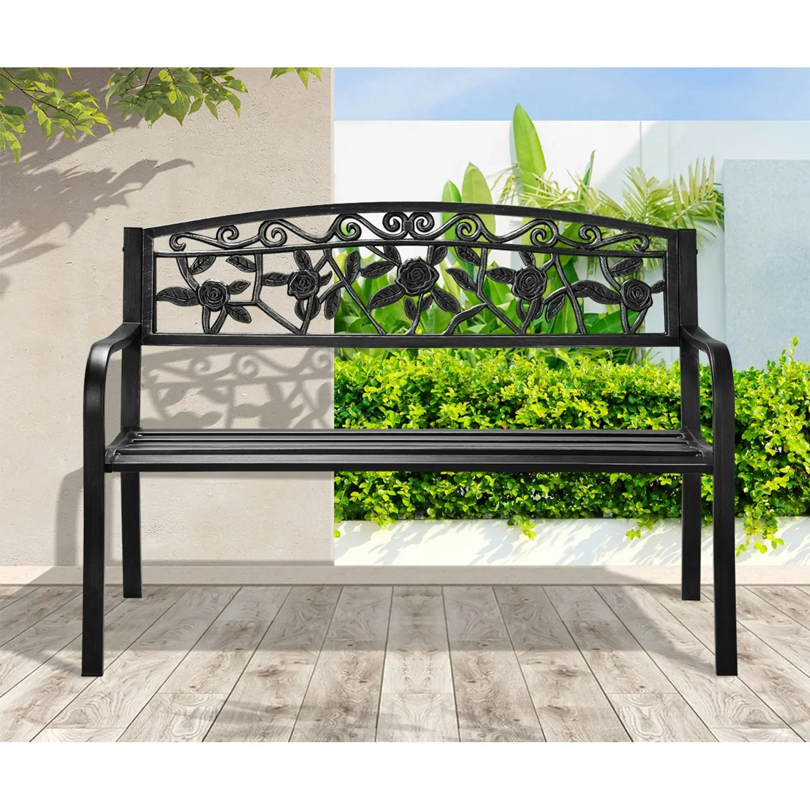 Livsip Garden Bench Seat Outdoor Furniture Patio Park Backyard Chair Black