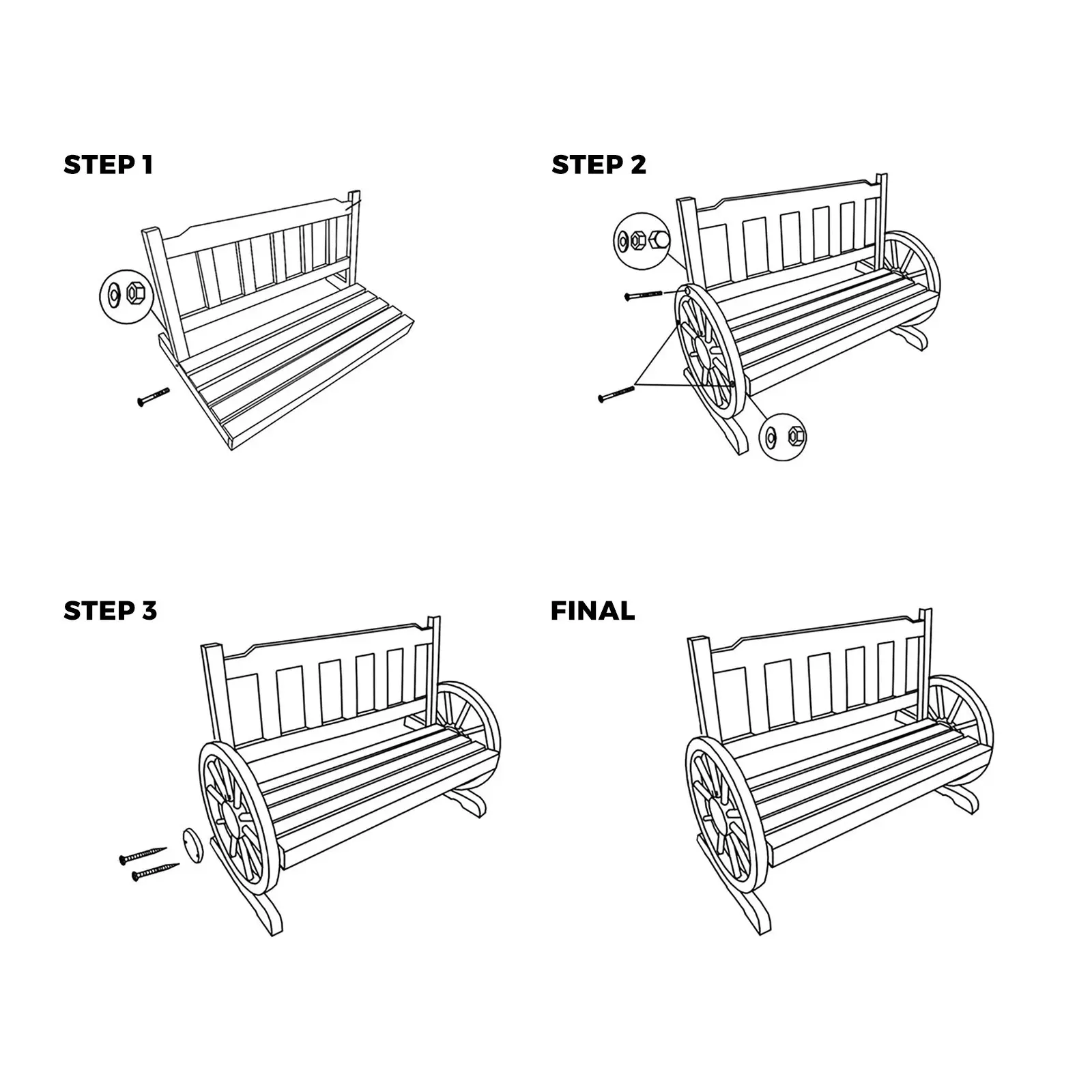 Livsip Garden Bench Wagon Chairs Outdoor Furniture Wheel Chair Backyard Lounge