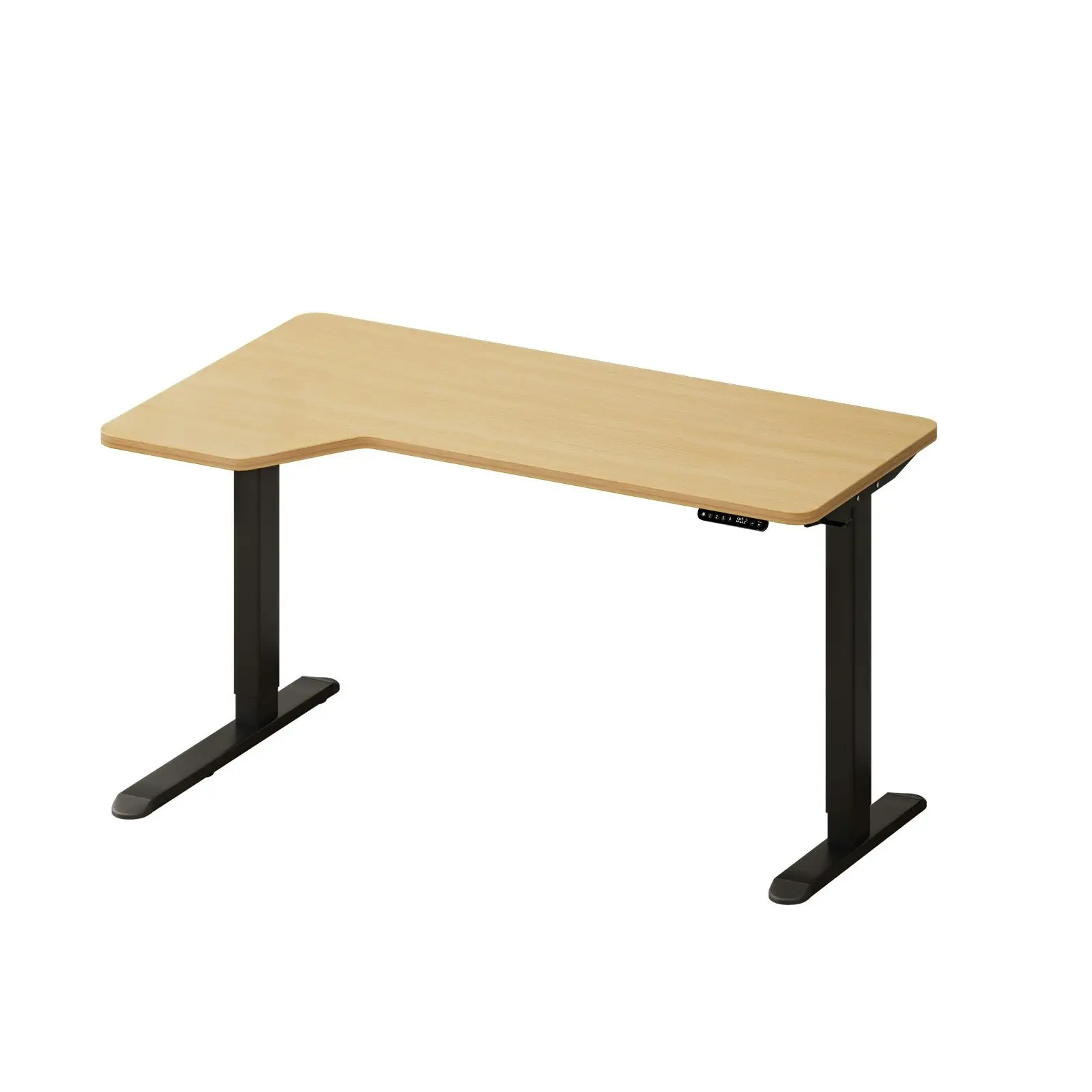 Oikiture L-shape Electric Standing Desk Single Motor Black Frame 145CM OAK Desktop