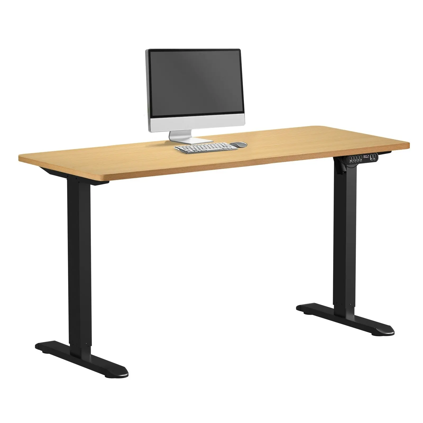 Oikiture Electric Standing Desk Single Motor Black Frame 140CM OAK Tabletop