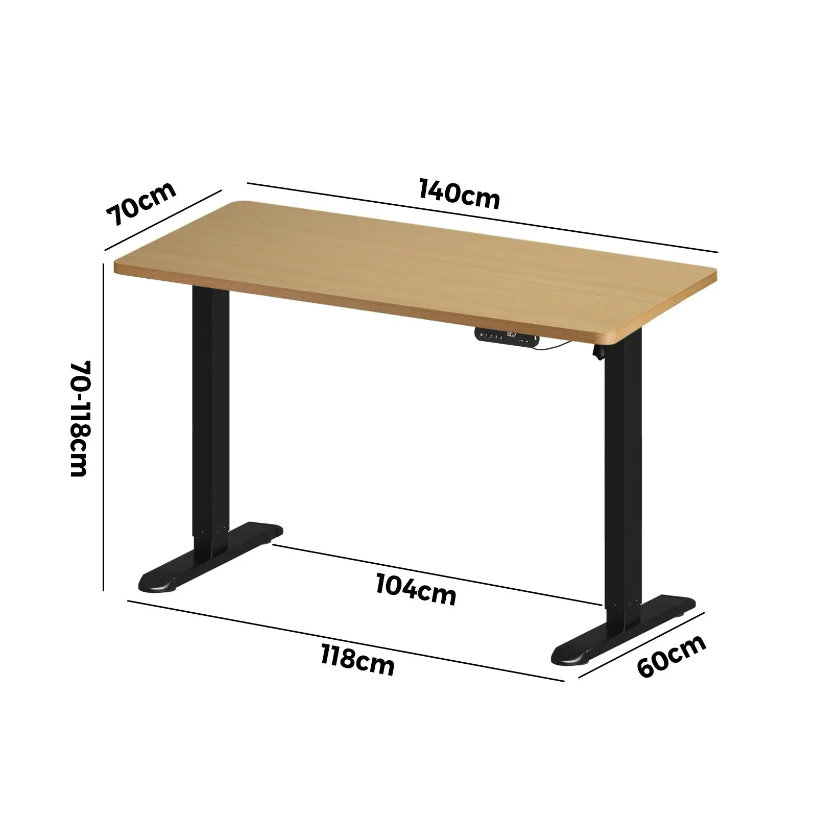 Oikiture Electric Standing Desk Single Motor Black Frame 140CM OAK Tabletop