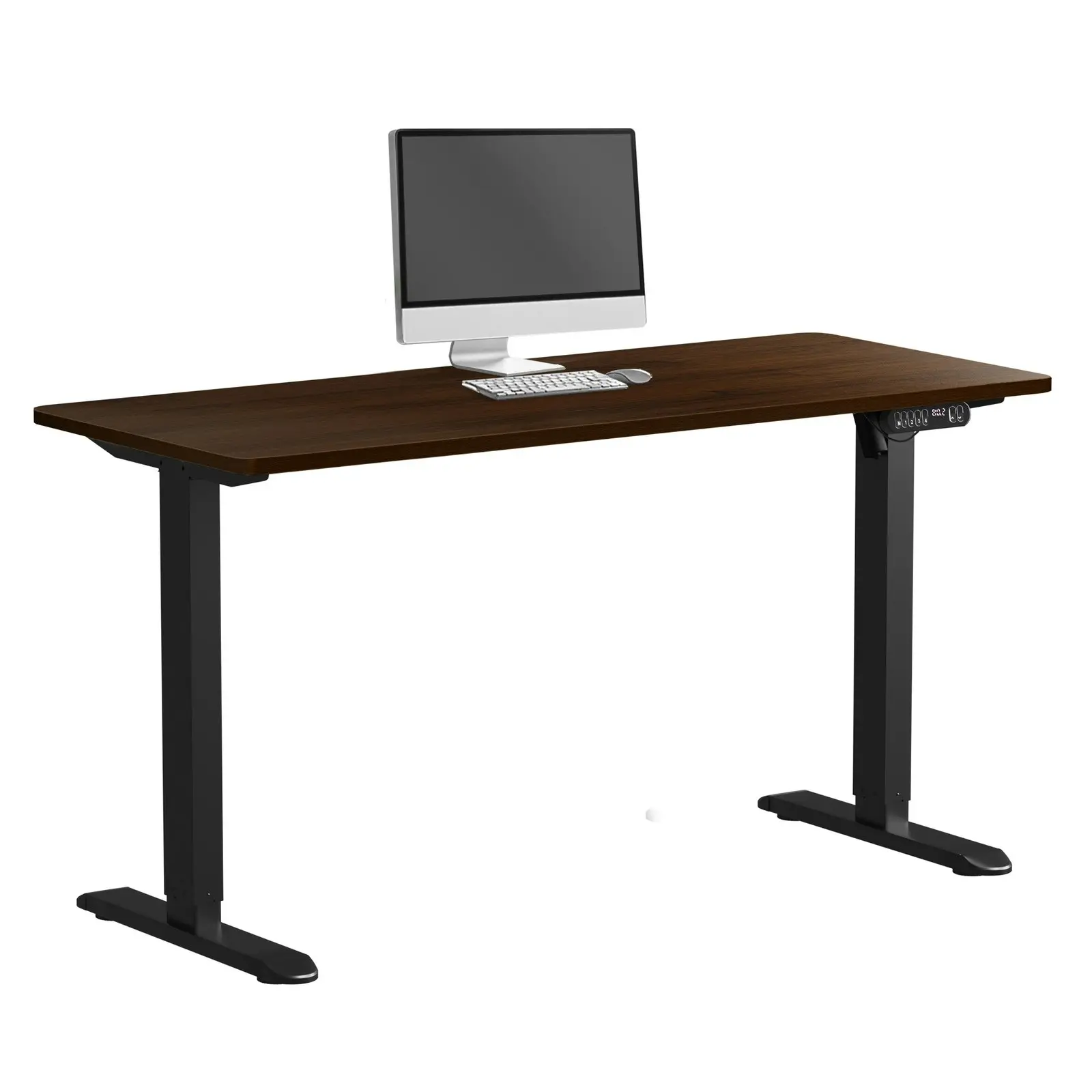 Oikiture Electric Standing Desk Single Motor Black Frame 140CM Walnut Tabletop