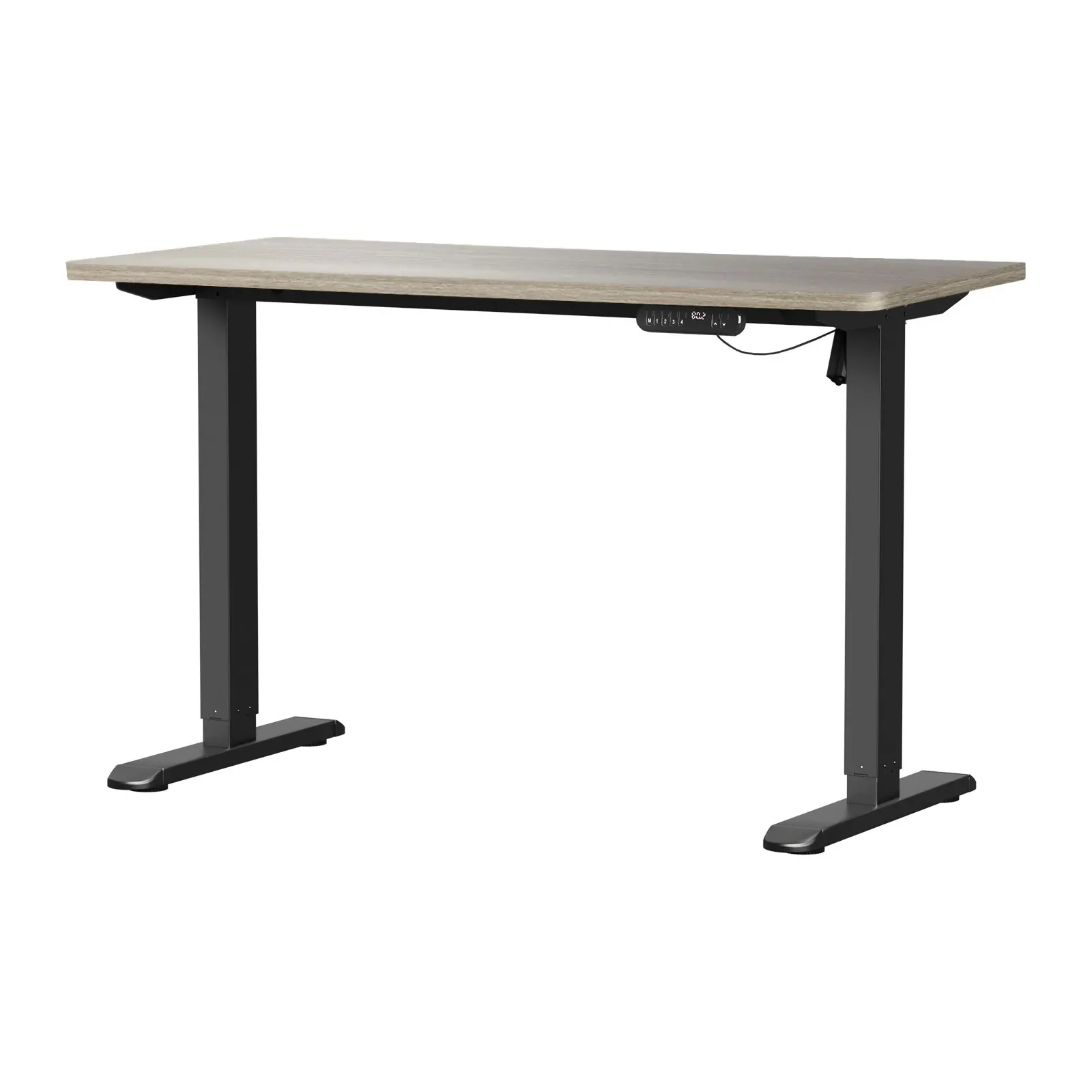 Oikiture Electric Standing Desk Single Motor Black Frame 140CM Grey-Oak Tabletop