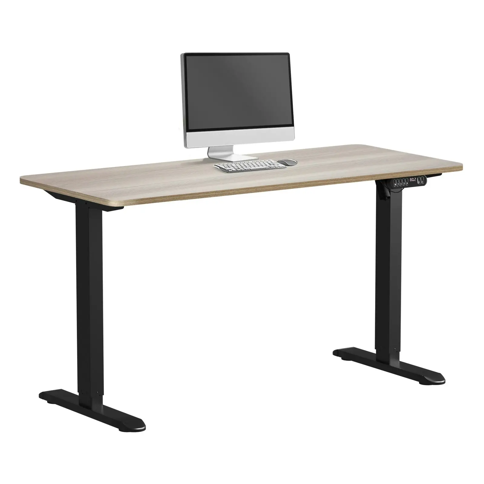 Oikiture Electric Standing Desk Single Motor Black Frame 140CM Grey-Oak Tabletop