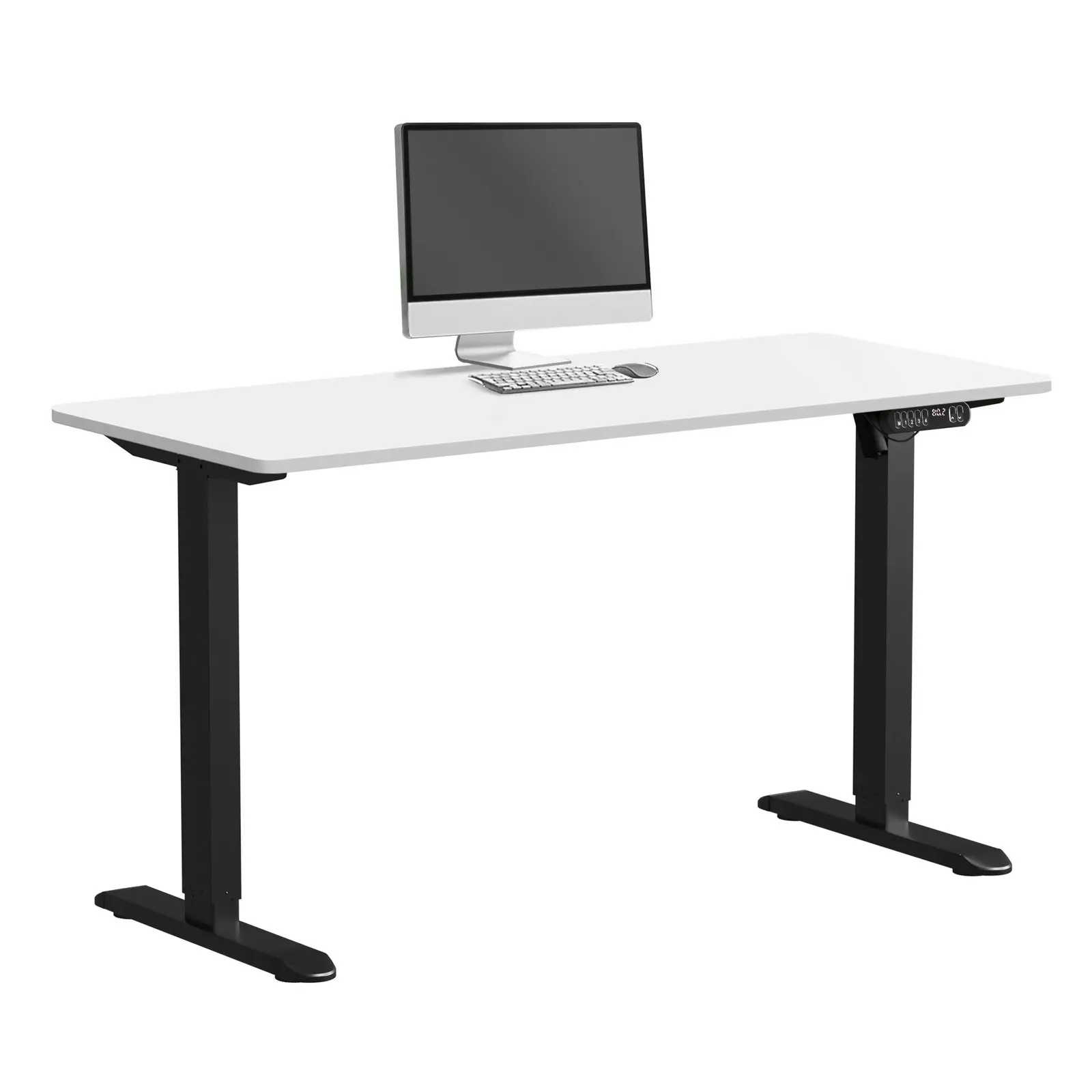 Oikiture Electric Standing Desk Single Motor Black Frame 140CM White Tabletop