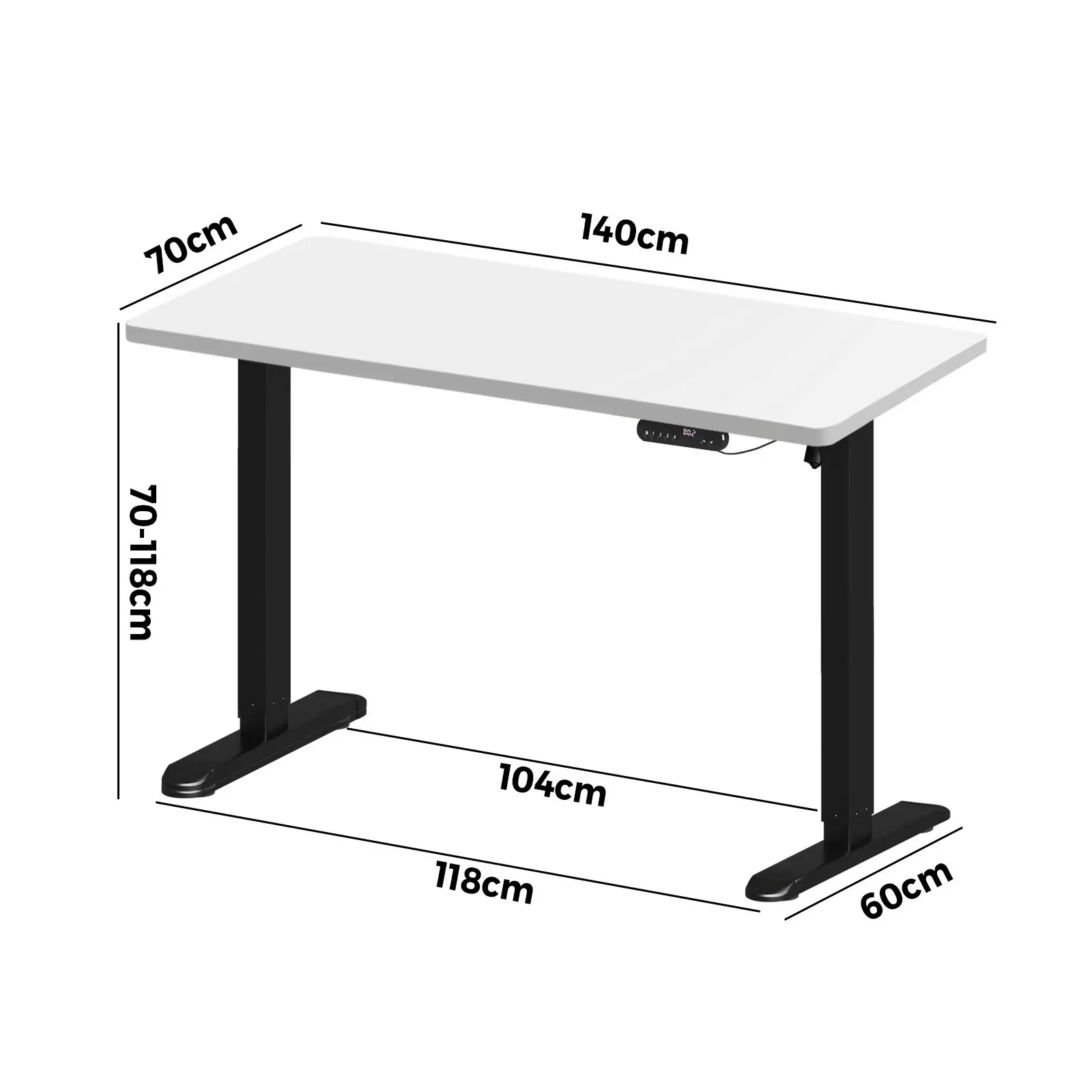 Oikiture Electric Standing Desk Single Motor Black Frame 140CM White Tabletop