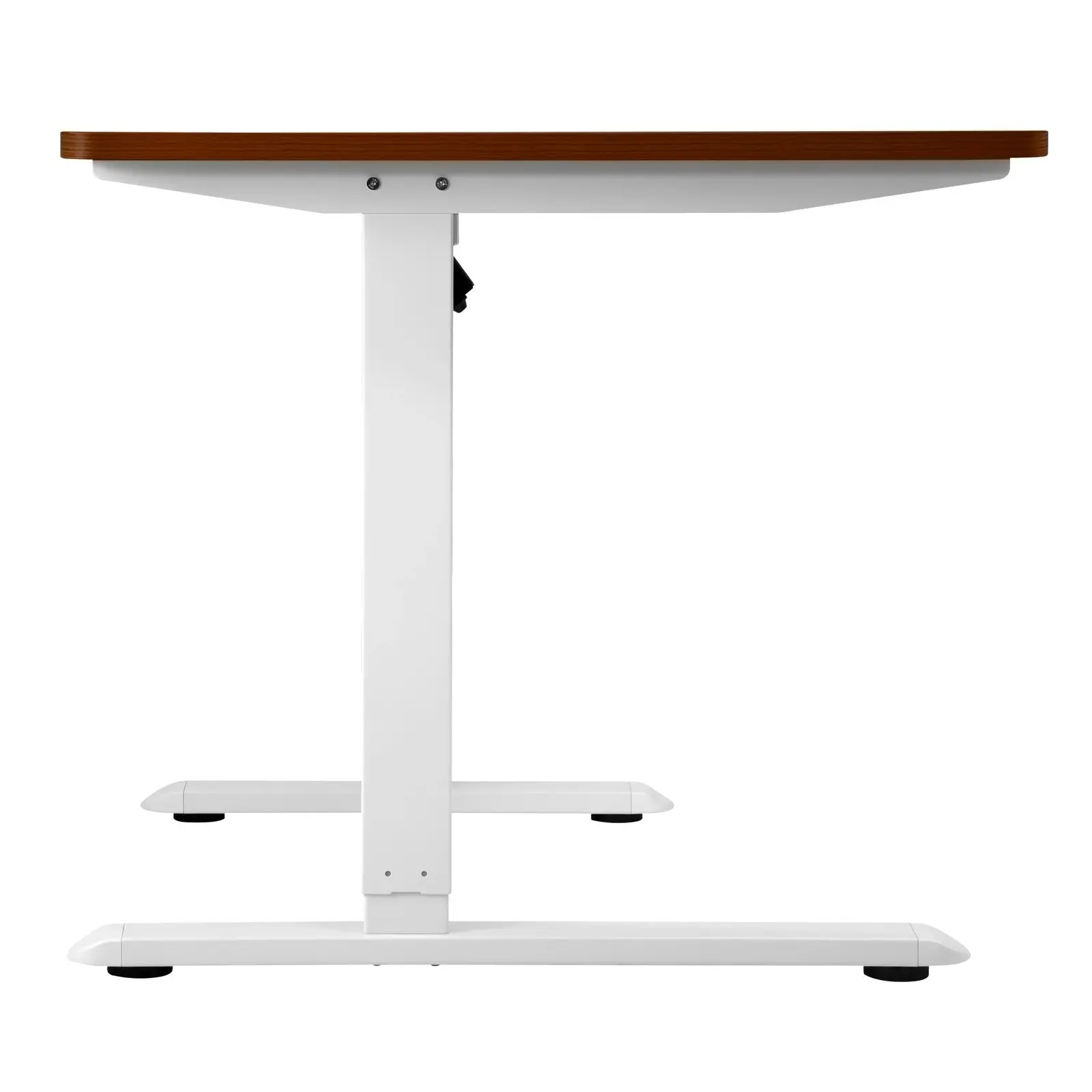 Oikiture L-shape Electric Standing Desk Single Motor White Frame 145CM Walnut Desktop