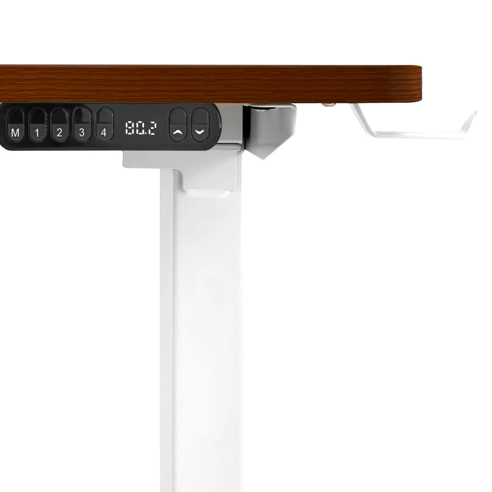 Oikiture L-shape Electric Standing Desk Single Motor White Frame 145CM Walnut Desktop