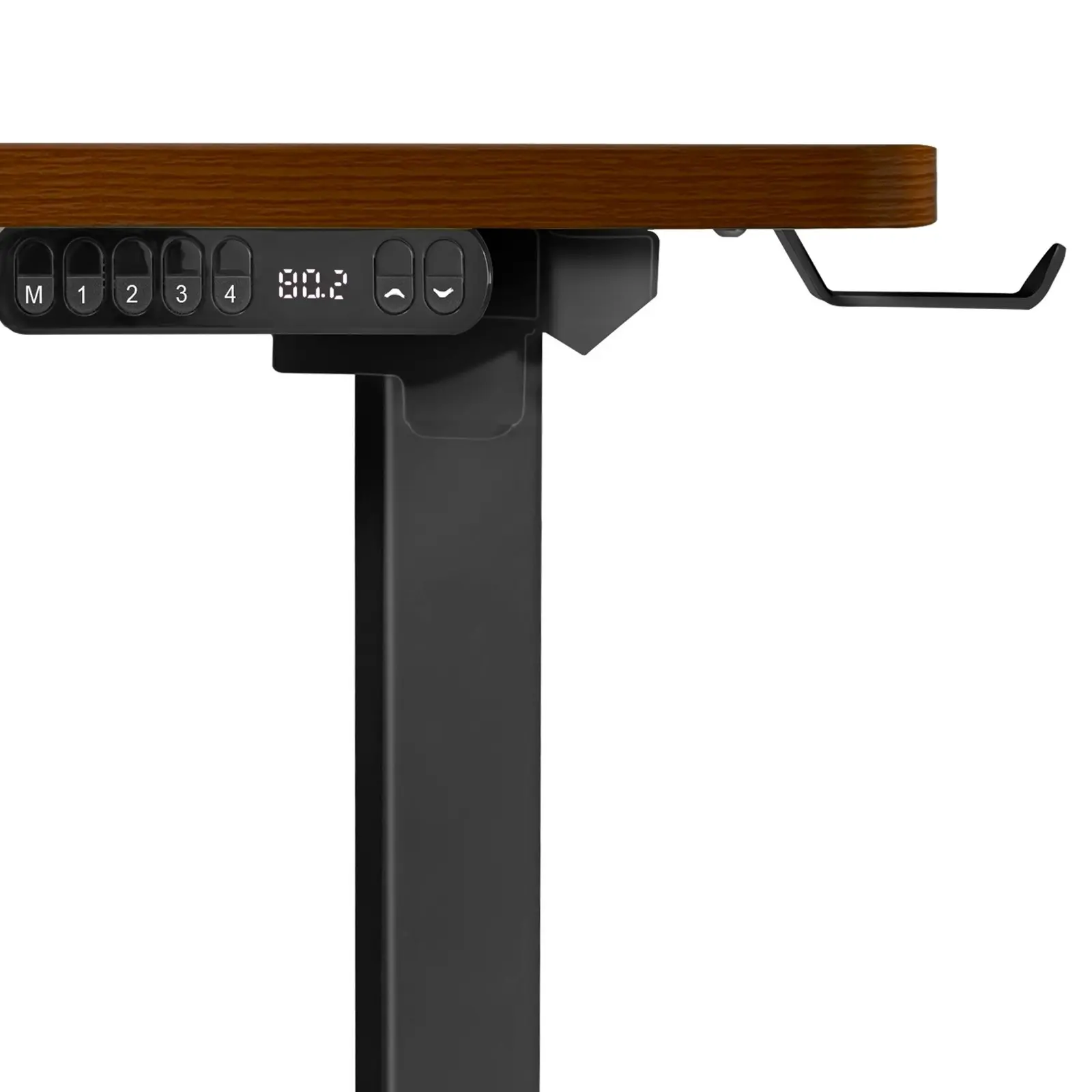 Oikiture L-shape Electric Standing Desk Single Motor Black Frame 145CM Walnut Desktop