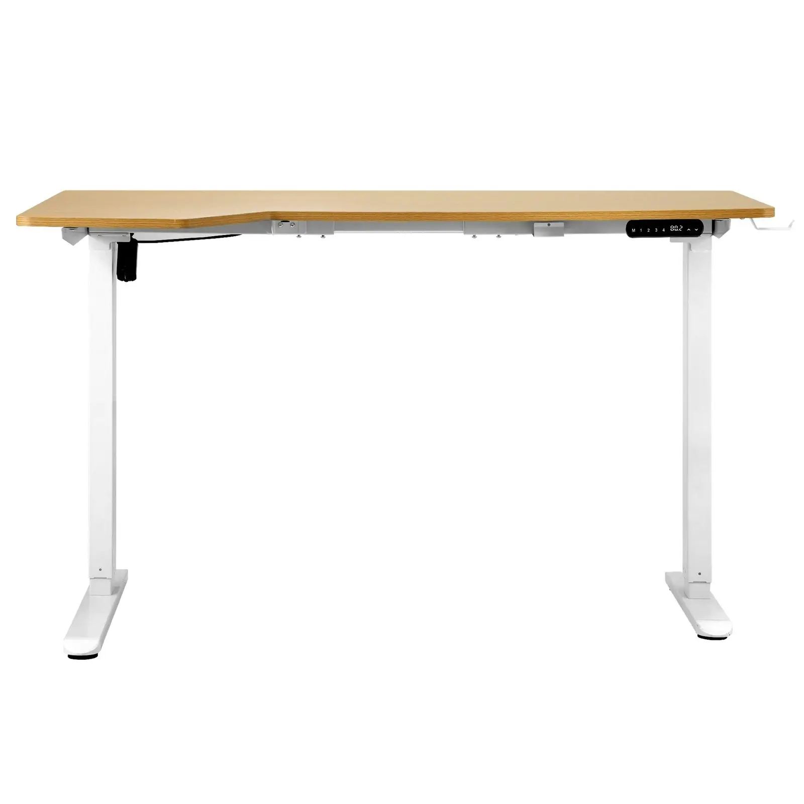 Oikiture L-shape Electric Standing Desk Single Motor White Frame 145CM OAK Desktop