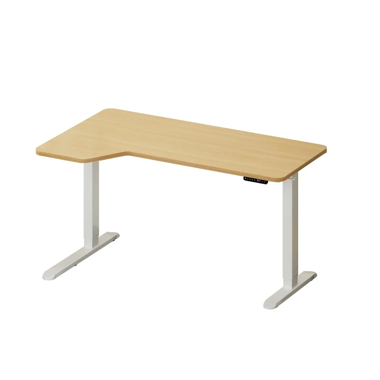 Oikiture L-shape Electric Standing Desk Single Motor White Frame 145CM OAK Desktop